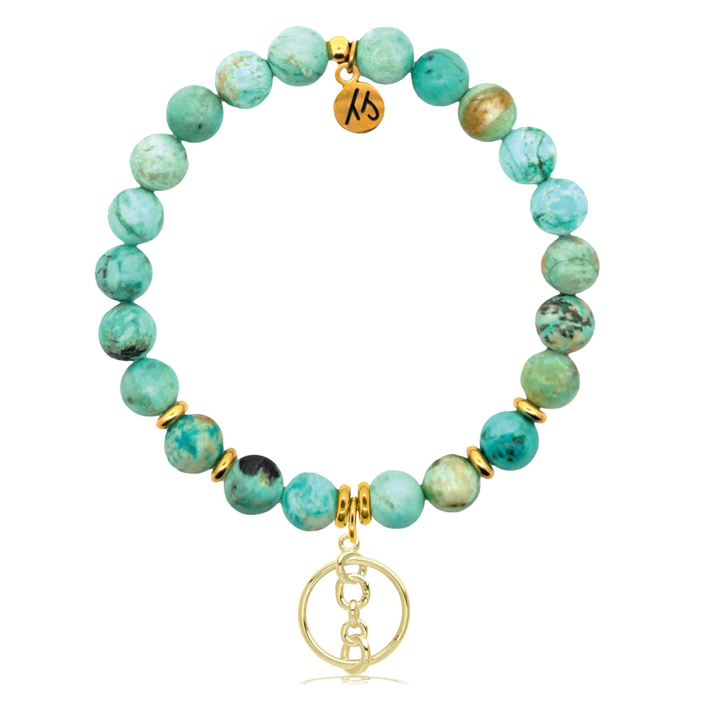 Gold Charm Collection - Peruvian Turquoise Gemstone Bracelet with Connection Gold Charm