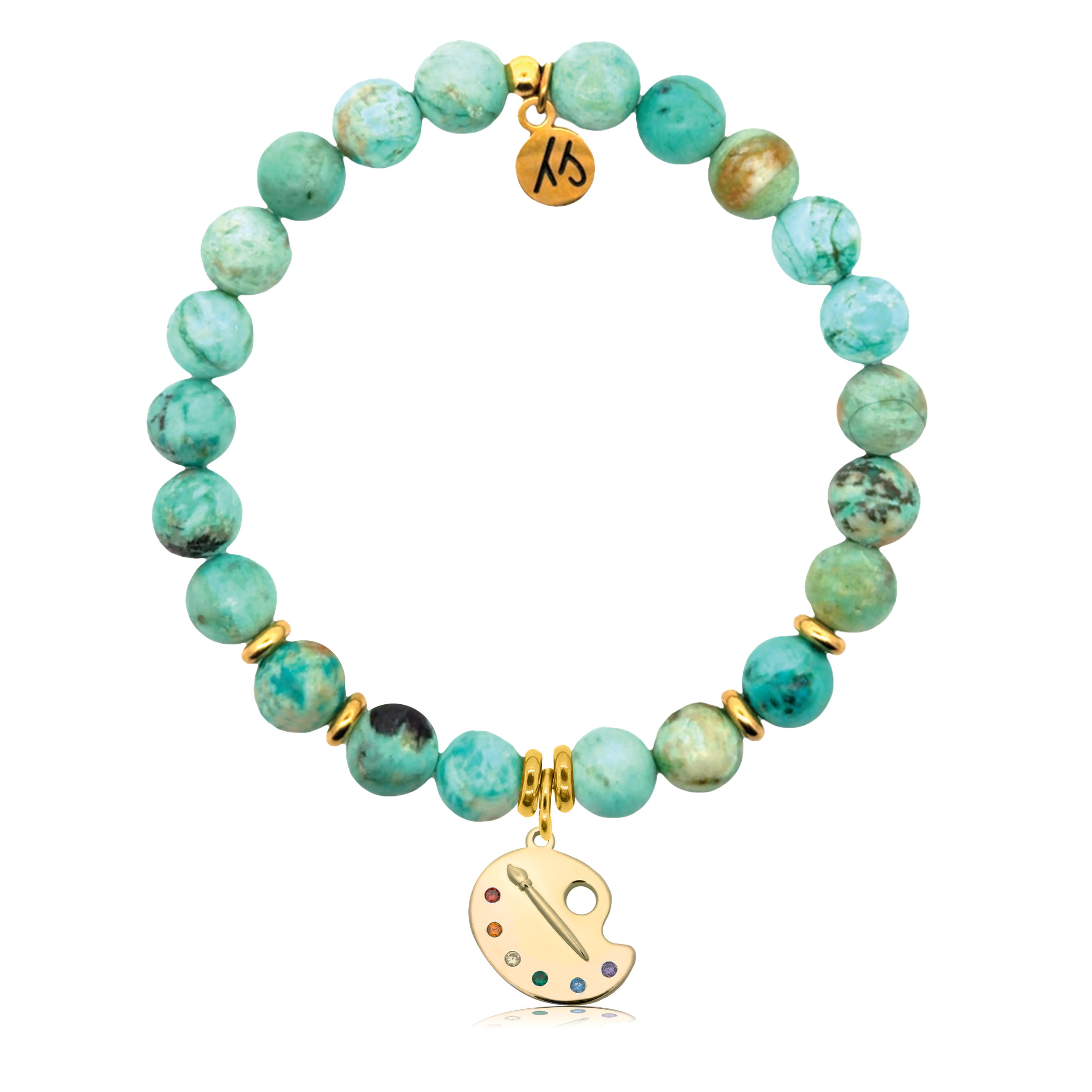 Gold Charm Collection - Peruvian Turquoise Gemstone Bracelet with Create Gold Charm