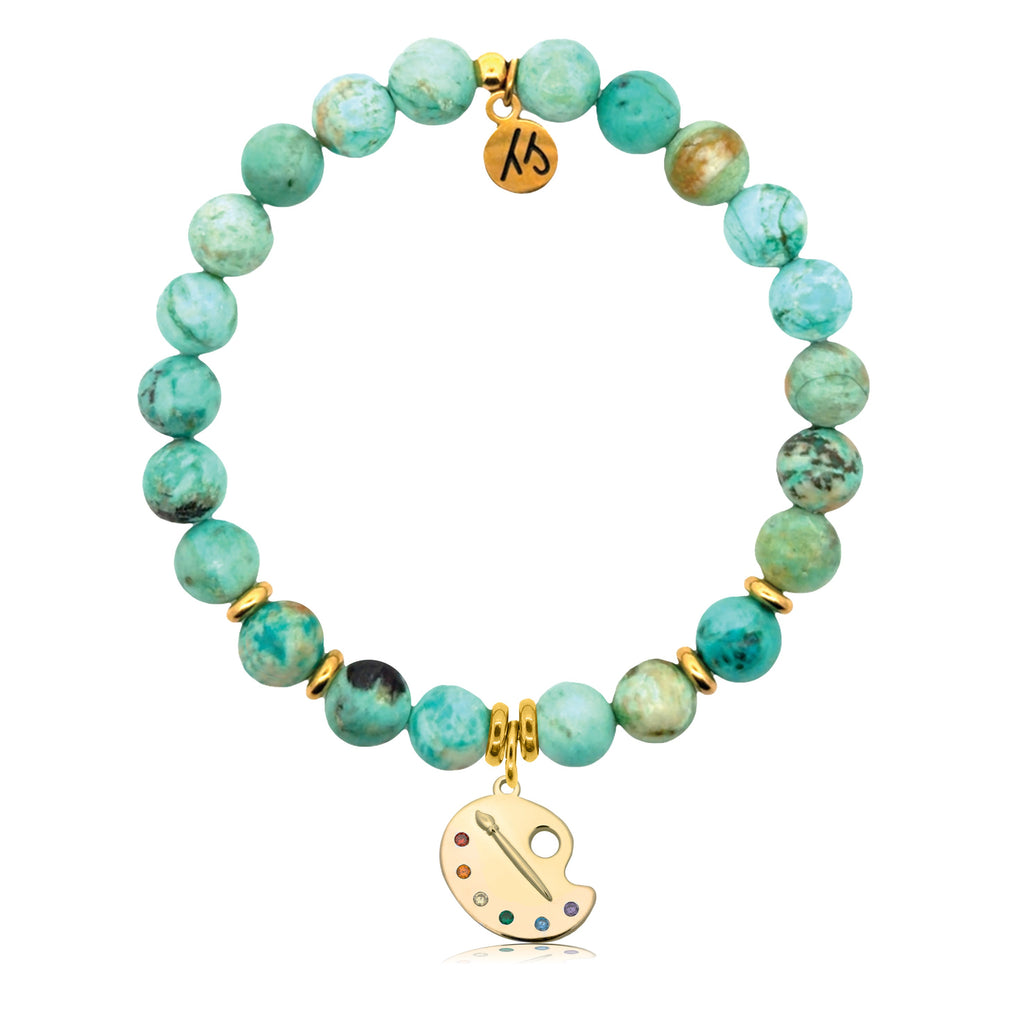 Gold Charm Collection - Peruvian Turquoise Gemstone Bracelet with Create Gold Charm