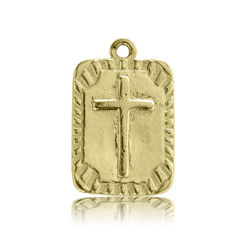Gold Charm Collection - Peruvian Turquoise Gemstone Bracelet with Cross Rectangle Gold Charm
