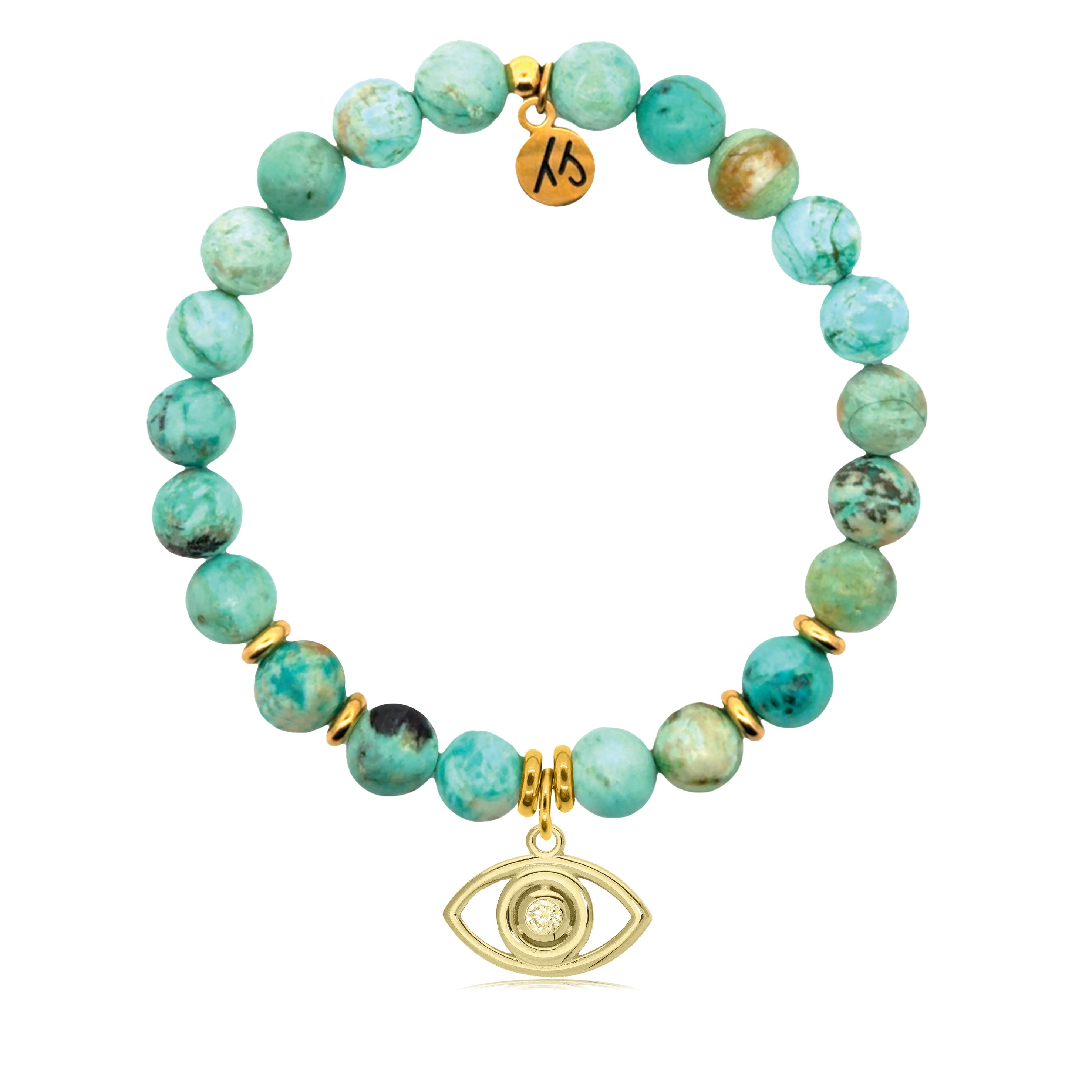 Gold Charm Collection - Peruvian Turquoise Gemstone Bracelet with Evil Eye Gold Charm