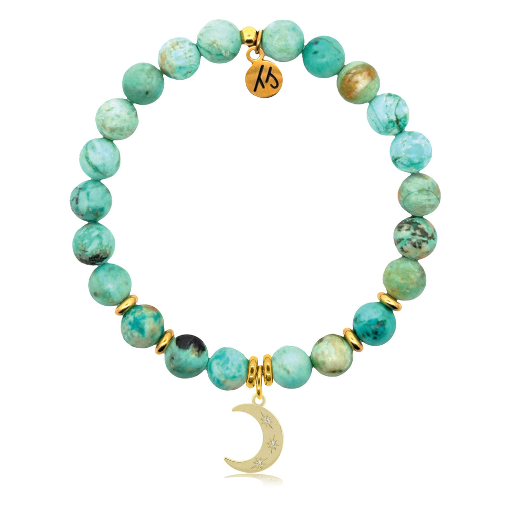 Gold Charm Collection - Peruvian Turquoise Gemstone Bracelet with Friendship Stars Gold Charm