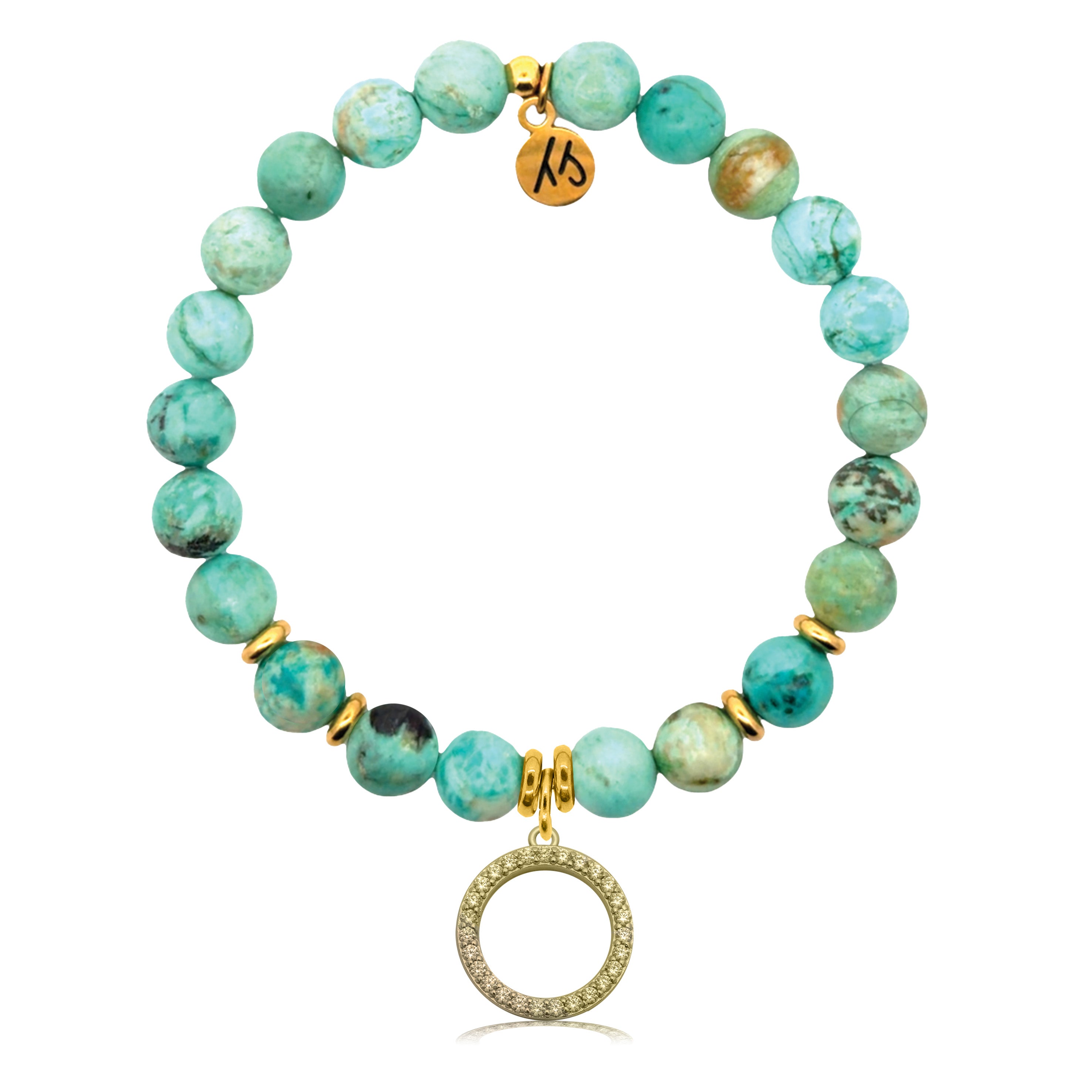 Gold Charm Collection - Peruvian Turquoise Gemstone Bracelet with Good Karma Gold Charm