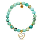 Gold Charm Collection - Peruvian Turquoise Gemstone Bracelet with Grandma Heart Gold Charm