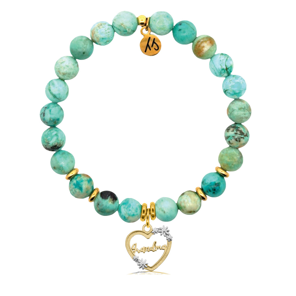 Gold Charm Collection - Peruvian Turquoise Gemstone Bracelet with Grandma Heart Gold Charm