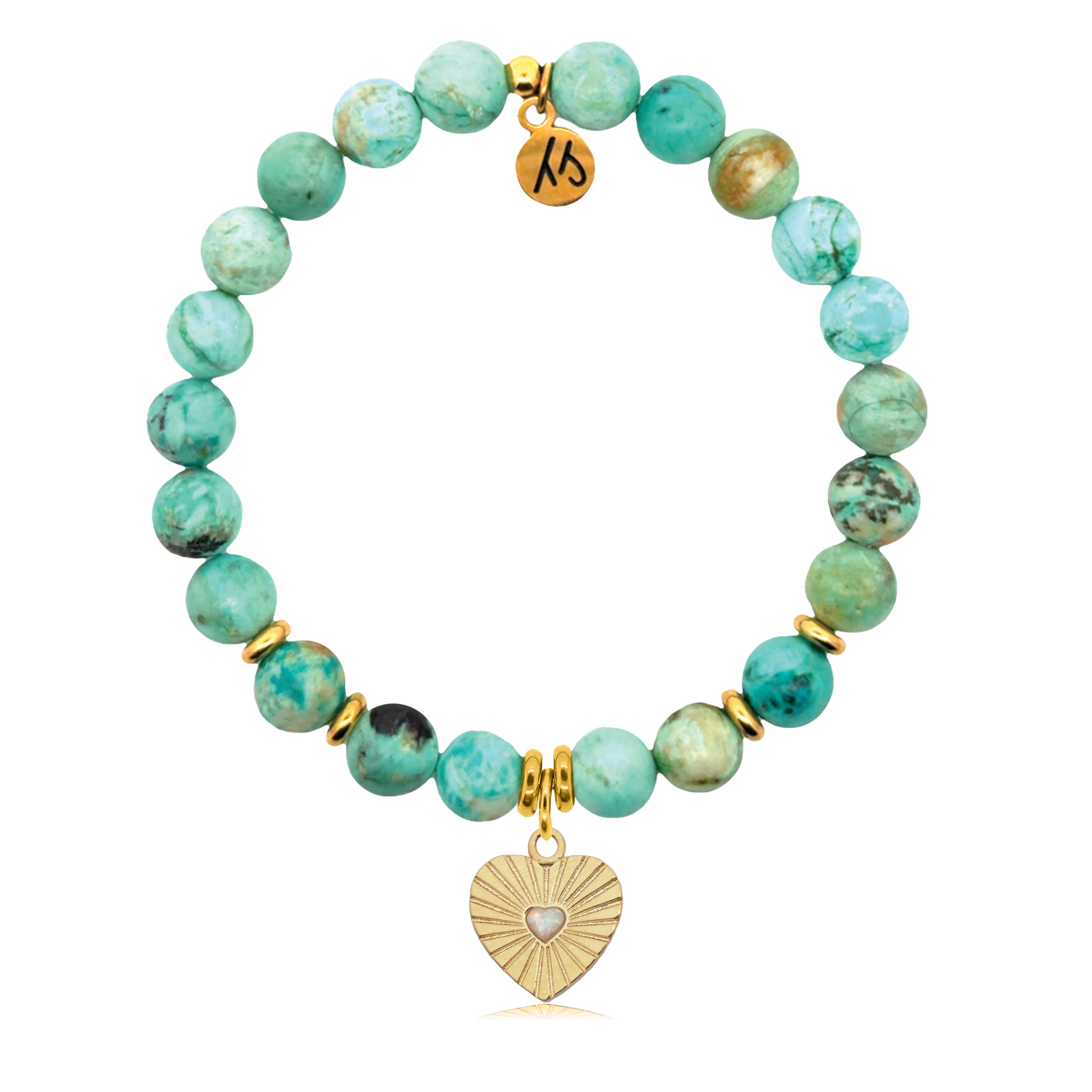Gold Charm Collection - Peruvian Turquoise Gemstone Bracelet with Heart Opal Gold Charm