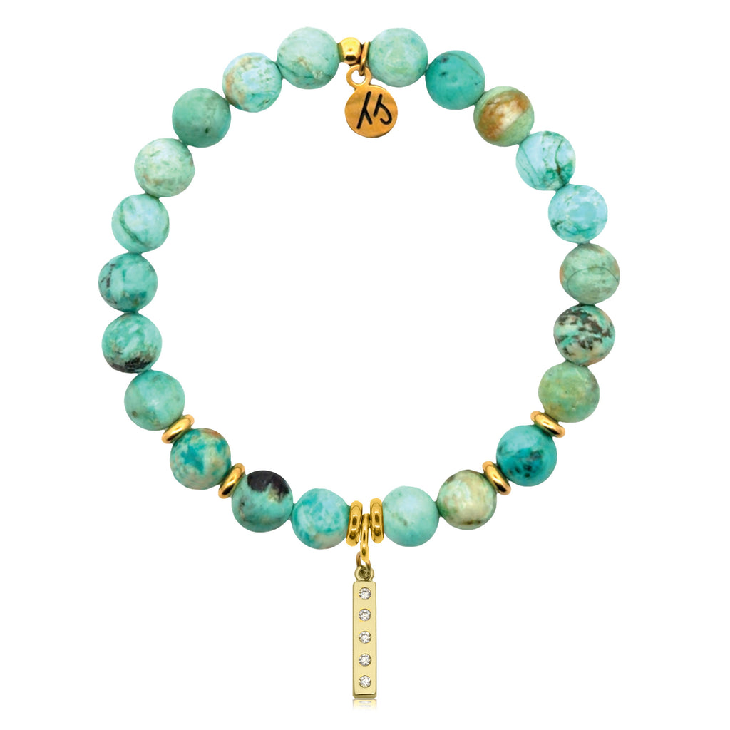 Gold Charm Collection - Peruvian Turquoise Gemstone Bracelet with Intentions Gold Charm