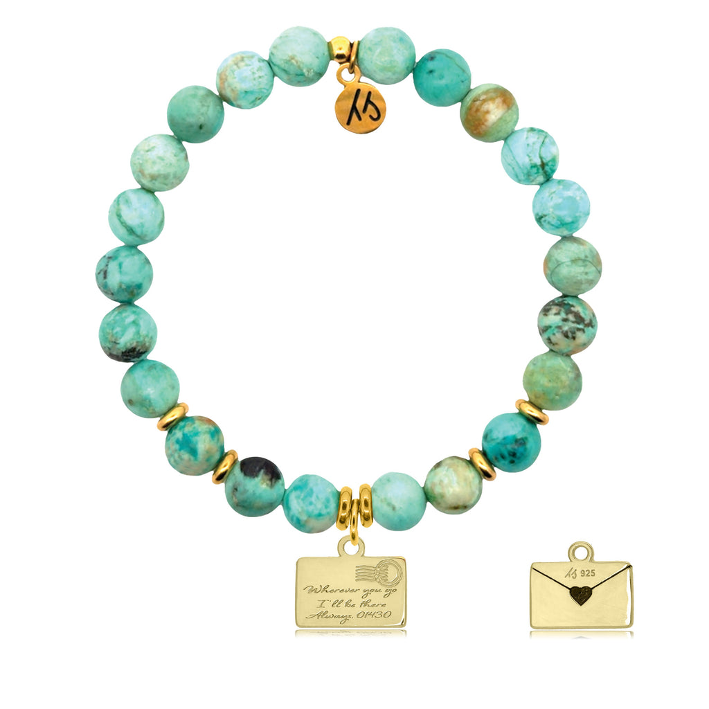 Gold Charm Collection - Peruvian Turquoise Gemstone Bracelet with Love Letter Gold Charm