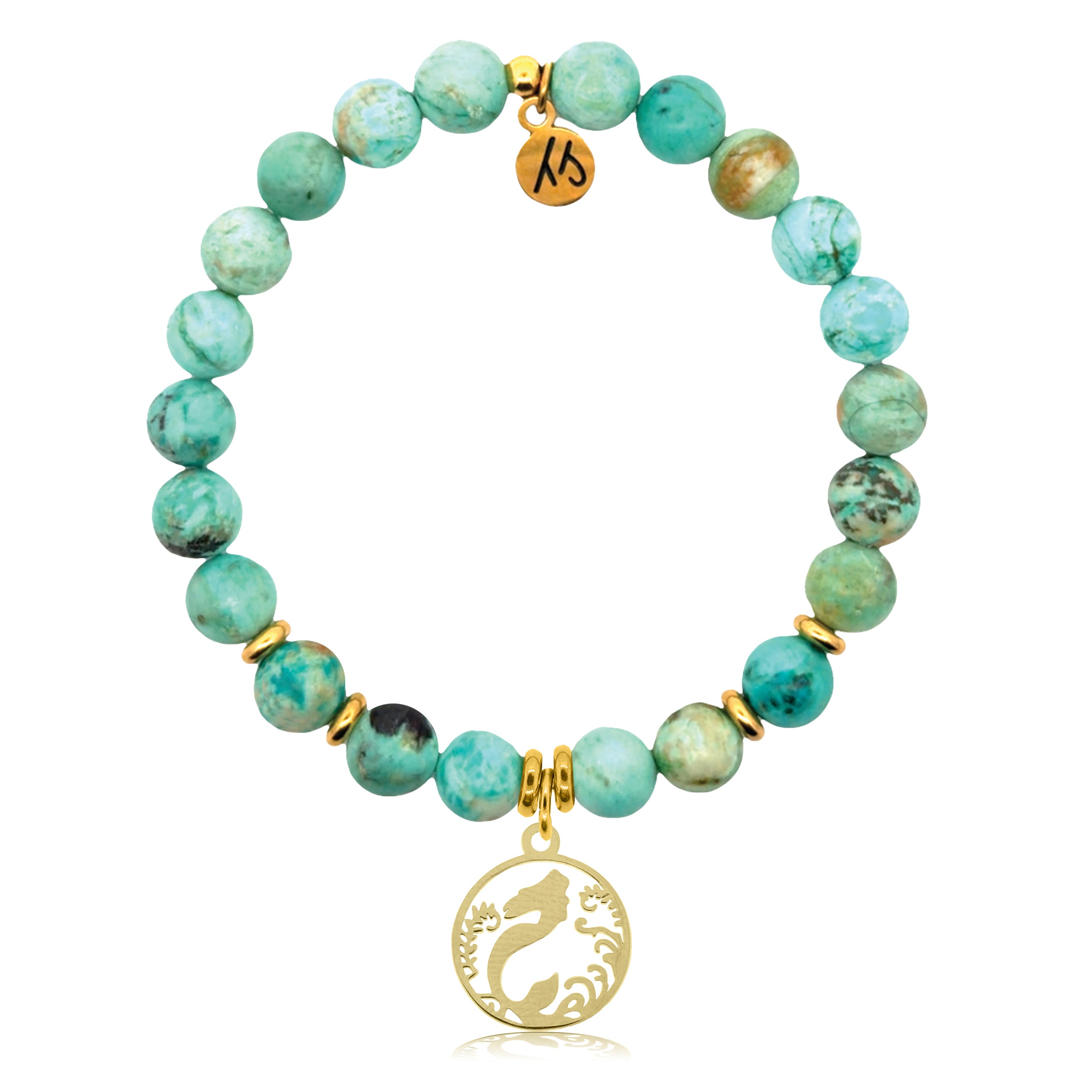 Gold Charm Collection - Peruvian Turquoise Gemstone Bracelet with Mermaid Gold Charm