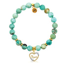 Gold Charm Collection - Peruvian Turquoise Gemstone Bracelet with Mom Heart Gold Charm