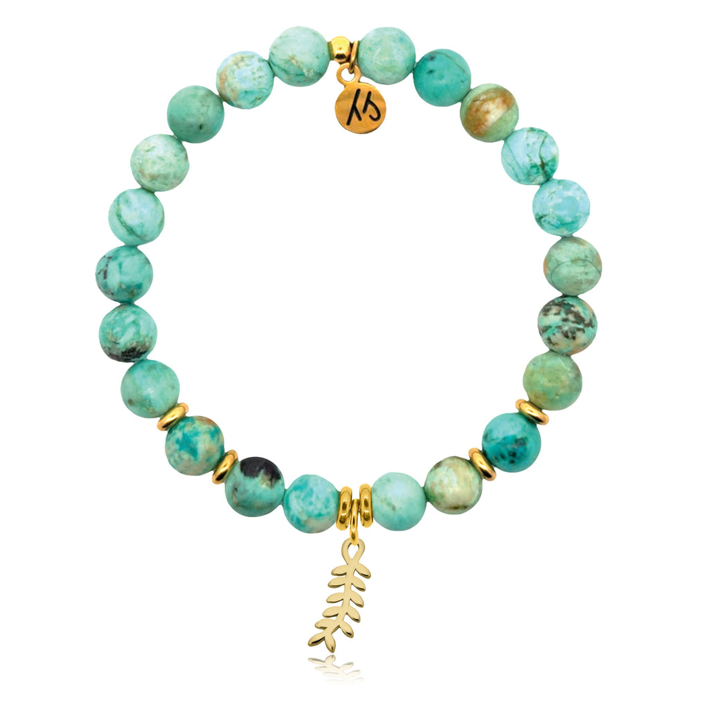 Gold Charm Collection - Peruvian Turquoise Gemstone Bracelet with Olive Branch Gold Charm