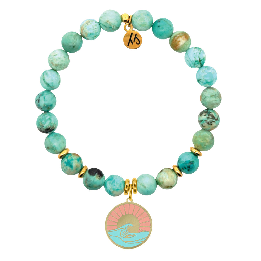Gold Charm Collection - Peruvian Turquoise Gemstone Bracelet with Paradise Enamel Gold Charm