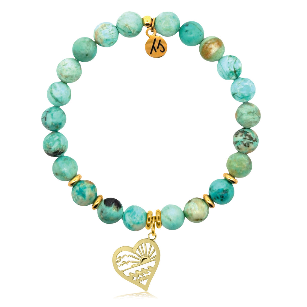 Gold Charm Collection - Peruvian Turquoise Gemstone Bracelet with Seas The Day Gold Charm