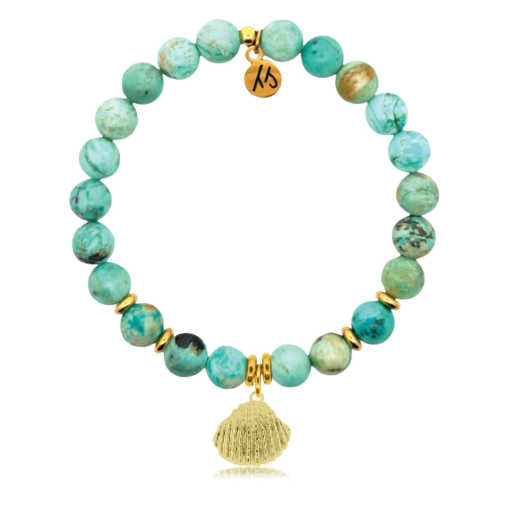 Gold Charm Collection - Peruvian Turquoise Gemstone Bracelet with Seashell Gold Charm