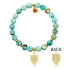 Gold Charm Collection - Peruvian Turquoise Gemstone Bracelet with Strength Shield Gold Charm