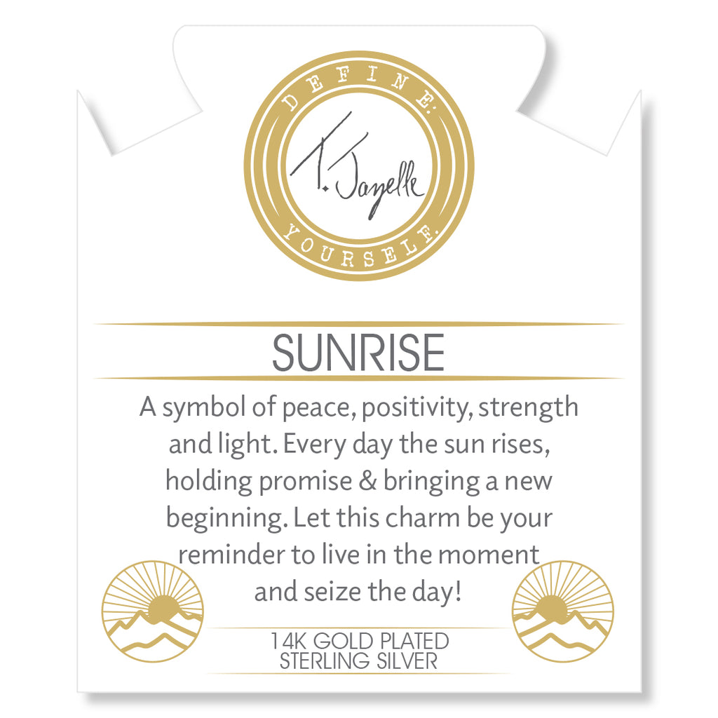 Gold Charm Collection - Peruvian Turquoise Gemstone Bracelet with Sunrise Enamel Gold Charm