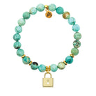 Gold Charm Collection - Peruvian Turquoise Gemstone Bracelet with Unbreakable Friendship Gold Charm