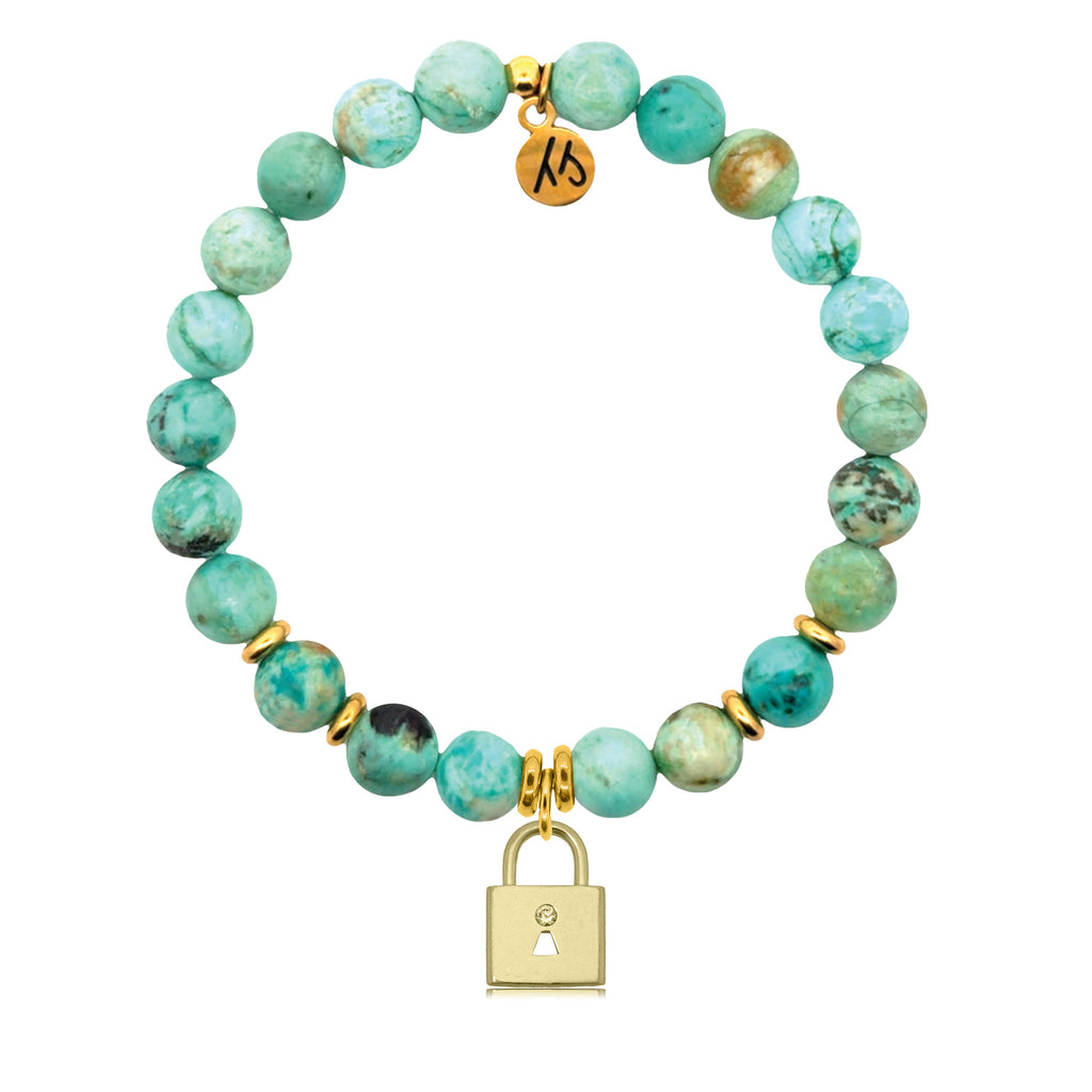 Gold Charm Collection - Peruvian Turquoise Gemstone Bracelet with Unbreakable Friendship Gold Charm