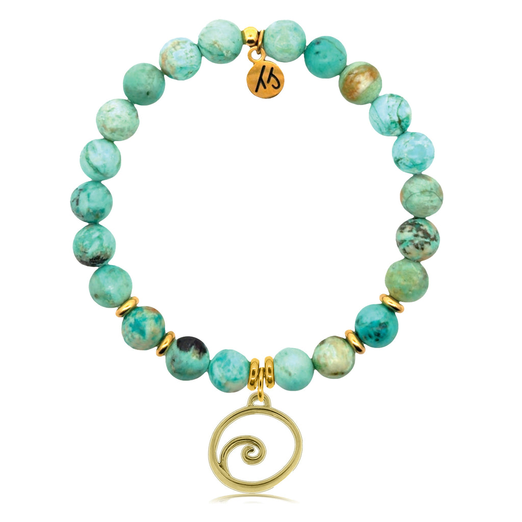 Gold Charm Collection - Peruvian Turquoise Gemstone Bracelet with Wave Gold Charm