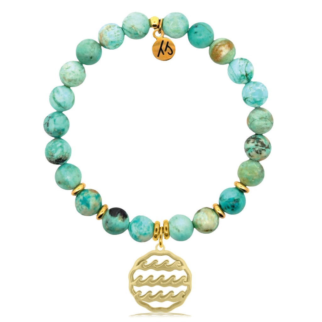 Gold Charm Collection - Peruvian Turquoise Gemstone Bracelet with Waves of Life Gold Charm