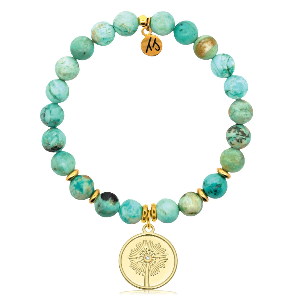 Gold Charm Collection - Peruvian Turquoise Gemstone Bracelet with Wish Gold Charm