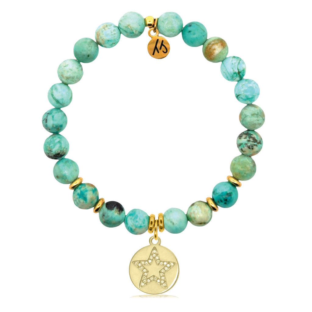 Gold Charm Collection - Peruvian Turquoise Gemstone Bracelet with Wish on a Star Gold Charm