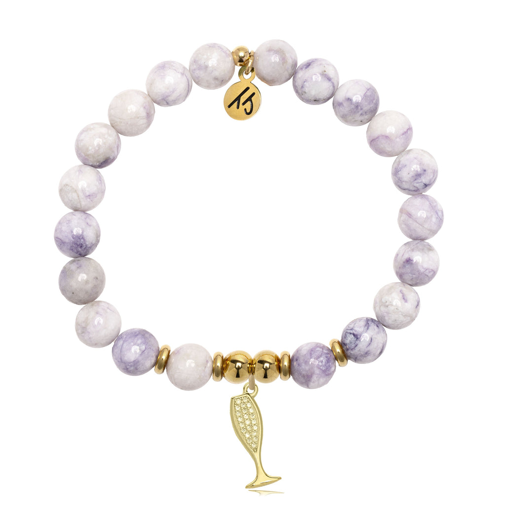 Gold Charm Collection - Purple Turquoise Gemstone Bracelet with Cheers Gold Charm