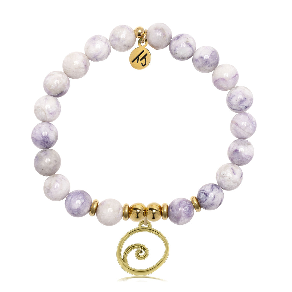 Gold Charm Collection - Purple Turquoise Gemstone Bracelet with Wave Gold Charm