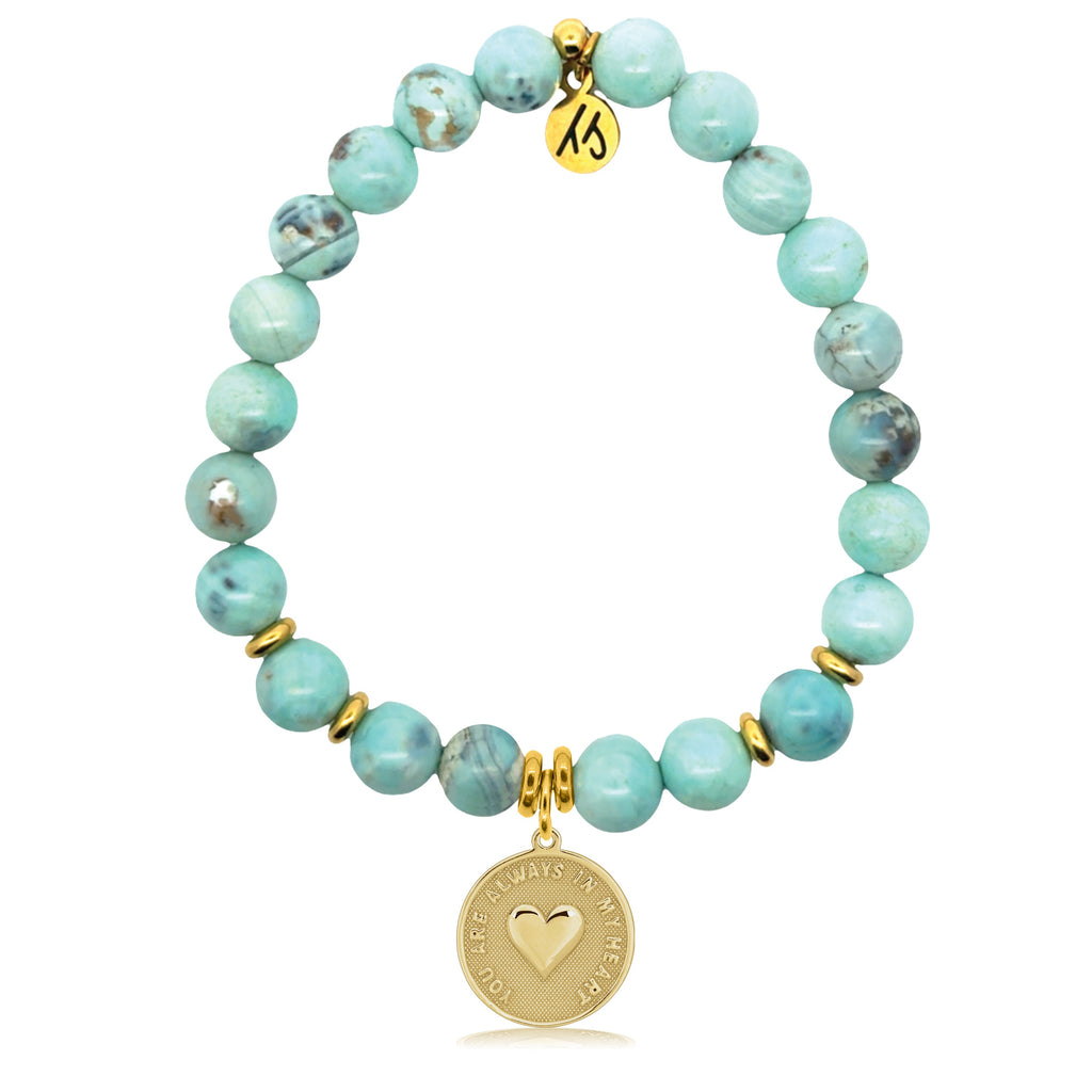 Gold Charm Collection - Robins Egg Agate Gemstone Bracelet with Always in my Heart Gold Charm