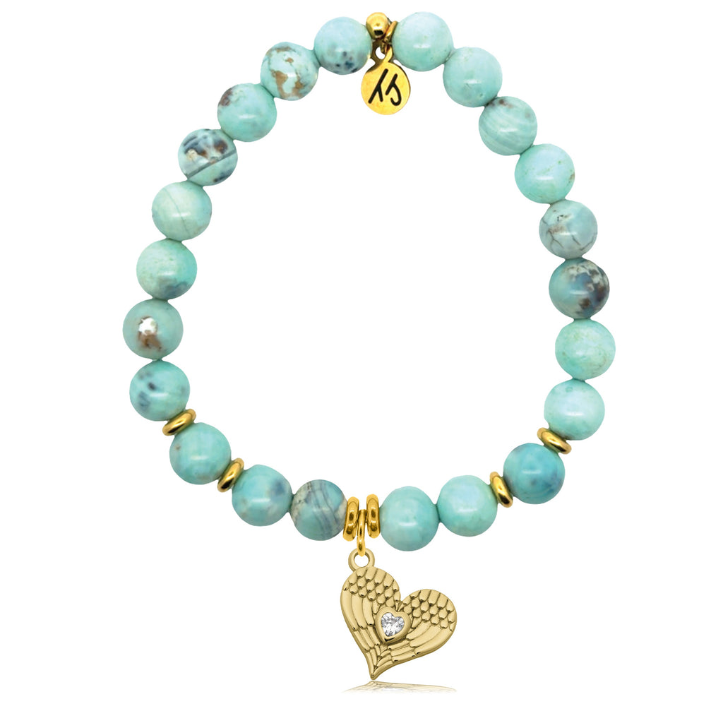 Gold Charm Collection - Robins Egg Agate Gemstone Bracelet with Angel Love Gold Charm