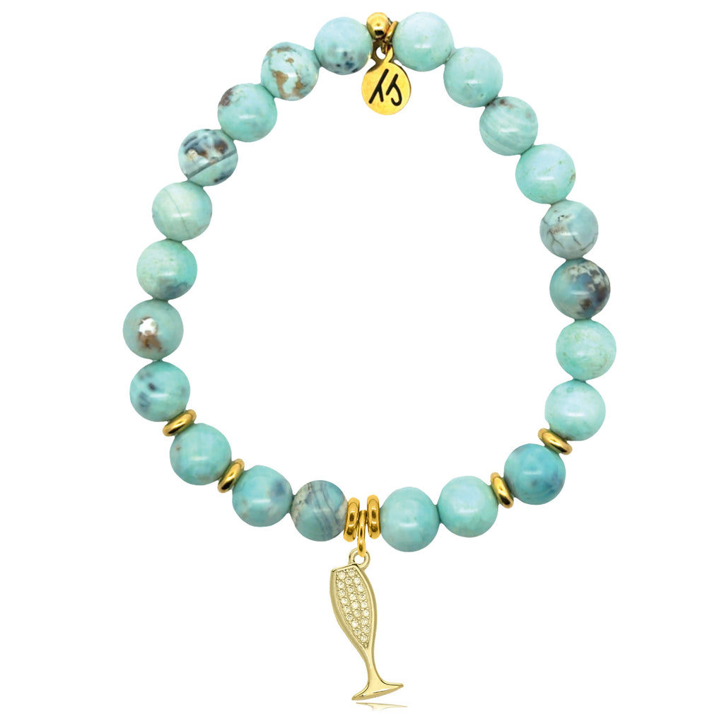 Gold Charm Collection - Robins Egg Agate Gemstone Bracelet with Cheers Gold Charm
