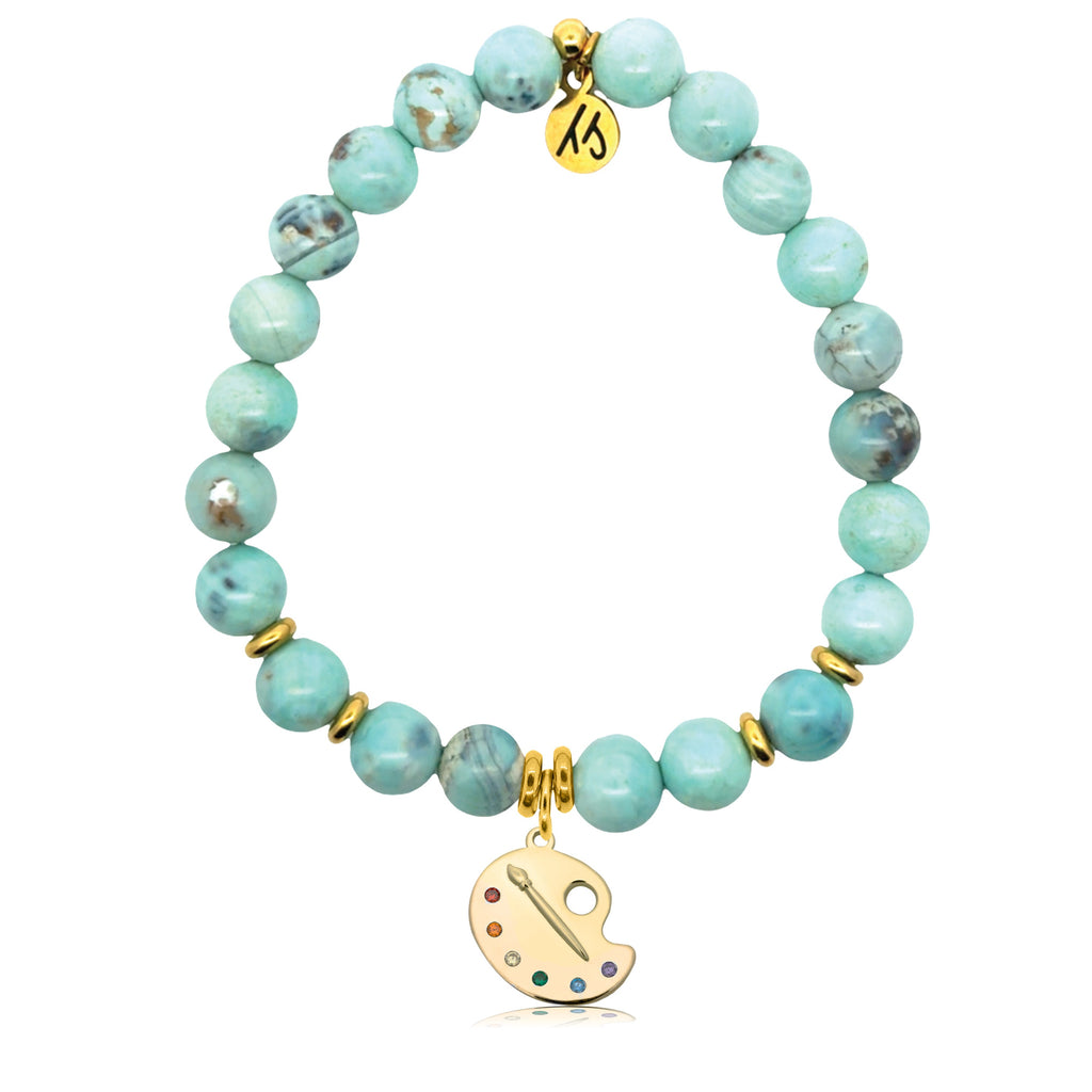 Gold Charm Collection - Robins Egg Agate Gemstone Bracelet with Create Gold Charm
