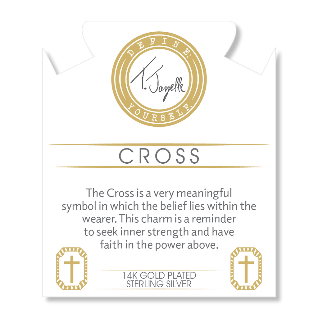 Gold Charm Collection - Robins Egg Agate Gemstone Bracelet with Cross Rectangle Gold Charm