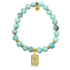 Gold Charm Collection - Robins Egg Agate Gemstone Bracelet with Cross Rectangle Gold Charm