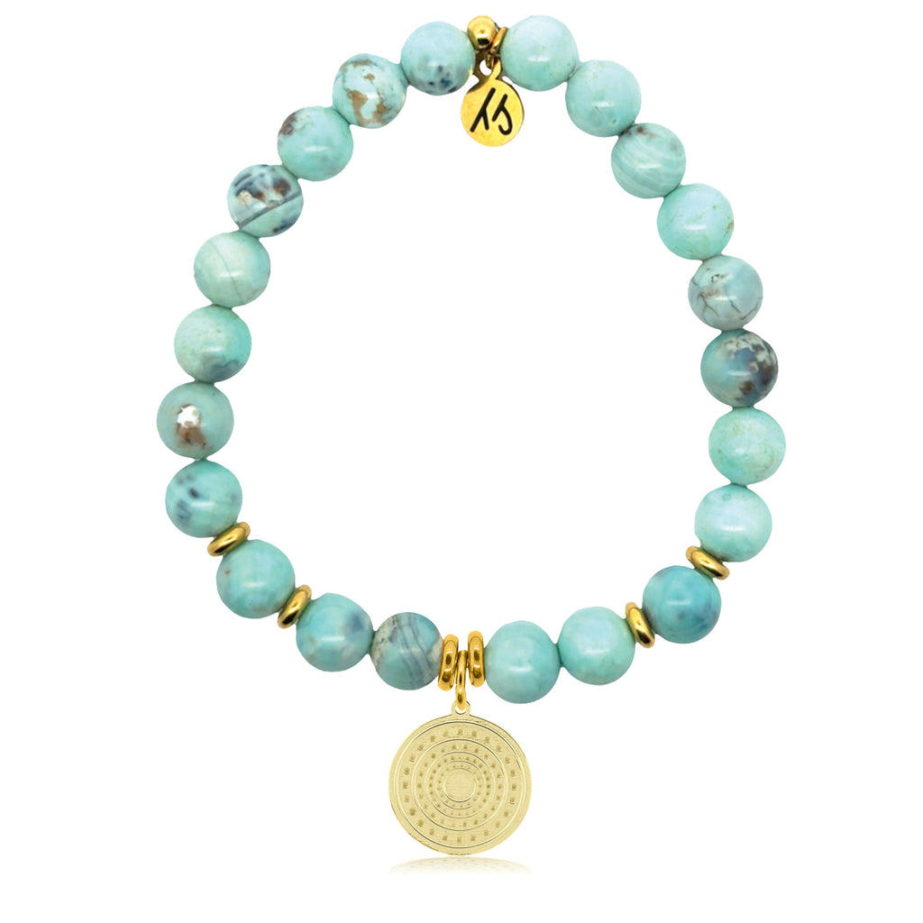 Gold Charm Collection - Robins Egg Agate Gemstone Bracelet with Family Circle Gold Charm