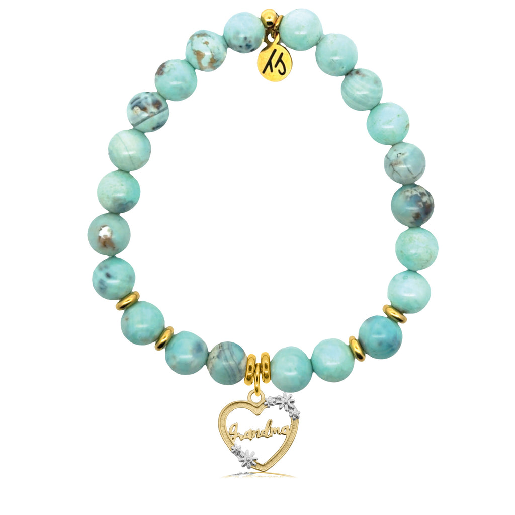 Gold Charm Collection - Robins Egg Agate Gemstone Bracelet with Grandma Heart Gold Charm