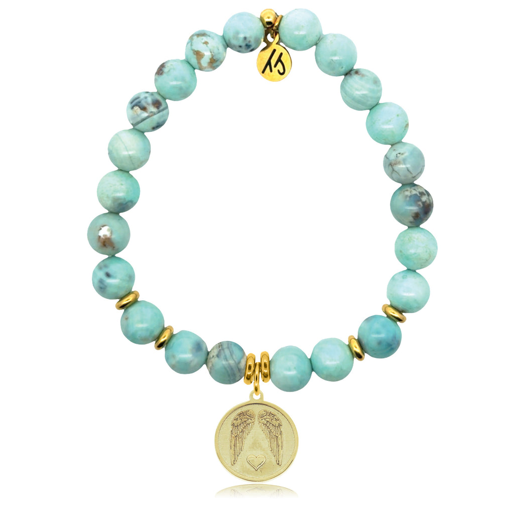Gold Charm Collection - Robins Egg Agate Gemstone Bracelet with Guardian Gold Charm