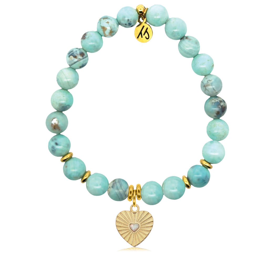 Gold Charm Collection - Robins Egg Agate Gemstone Bracelet with Heart Opal Gold Charm