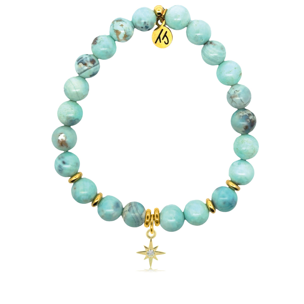 Gold Charm Collection - Robins Egg Agate Gemstone Bracelet with It's Your Year Gold Charm