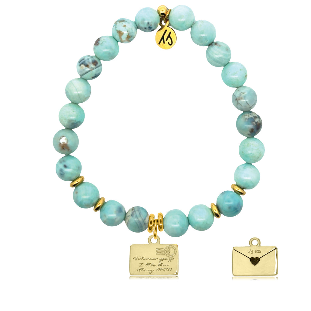 Gold Charm Collection - Robins Egg Agate Gemstone Bracelet with Love Letter Gold Charm