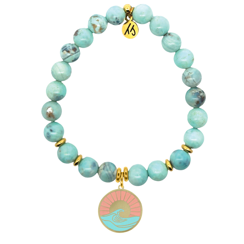 Gold Charm Collection - Robins Egg Agate Gemstone Bracelet with Paradise Enamel Gold Charm