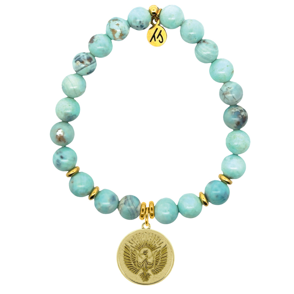 Gold Charm Collection - Robins Egg Agate Gemstone Bracelet with Phoenix Gold Charm