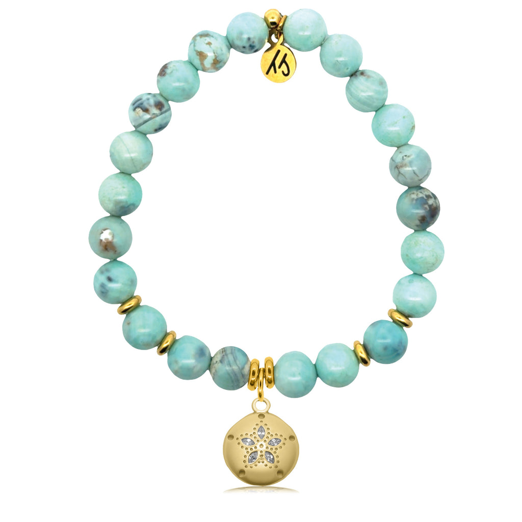 Gold Charm Collection - Robins Egg Agate Gemstone Bracelet with Sand Dollar Gold Charm