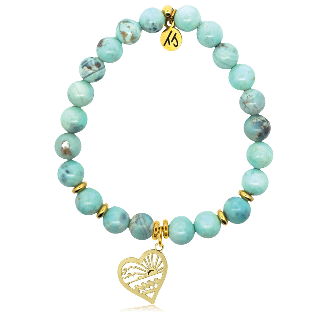 Gold Charm Collection - Robins Egg Agate Gemstone Bracelet with Seas The Day Gold Charm