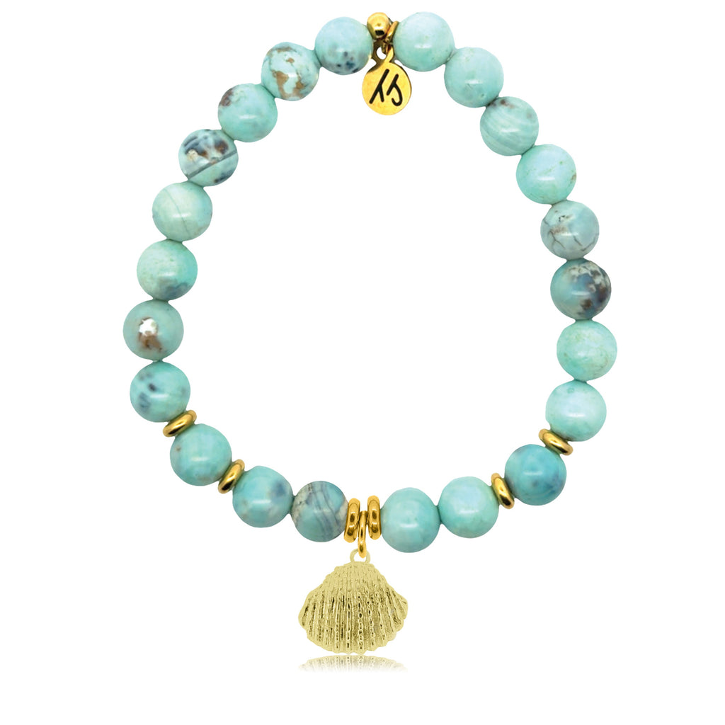 Gold Charm Collection - Robins Egg Agate Gemstone Bracelet with Seashell Gold Charm