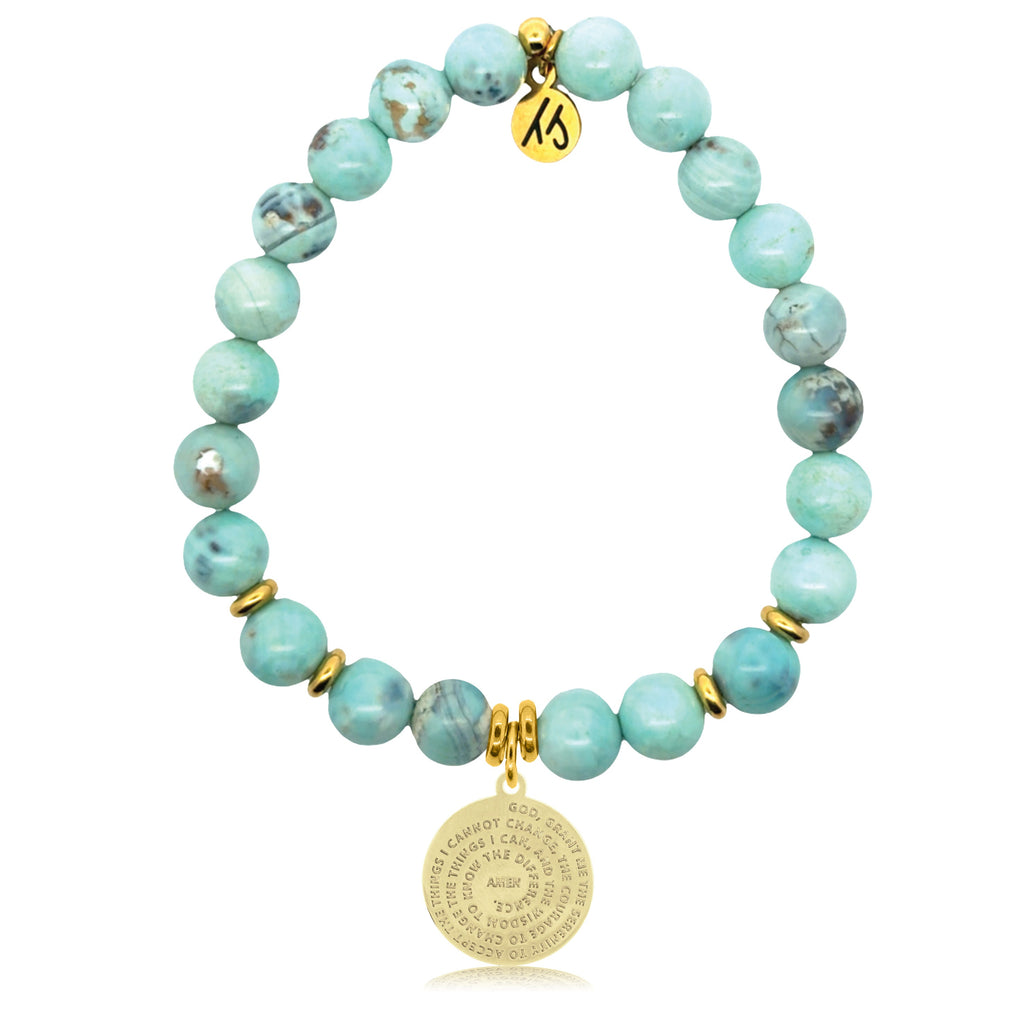 Gold Charm Collection - Robins Egg Agate Gemstone Bracelet with Serenity Prayer Gold Charm