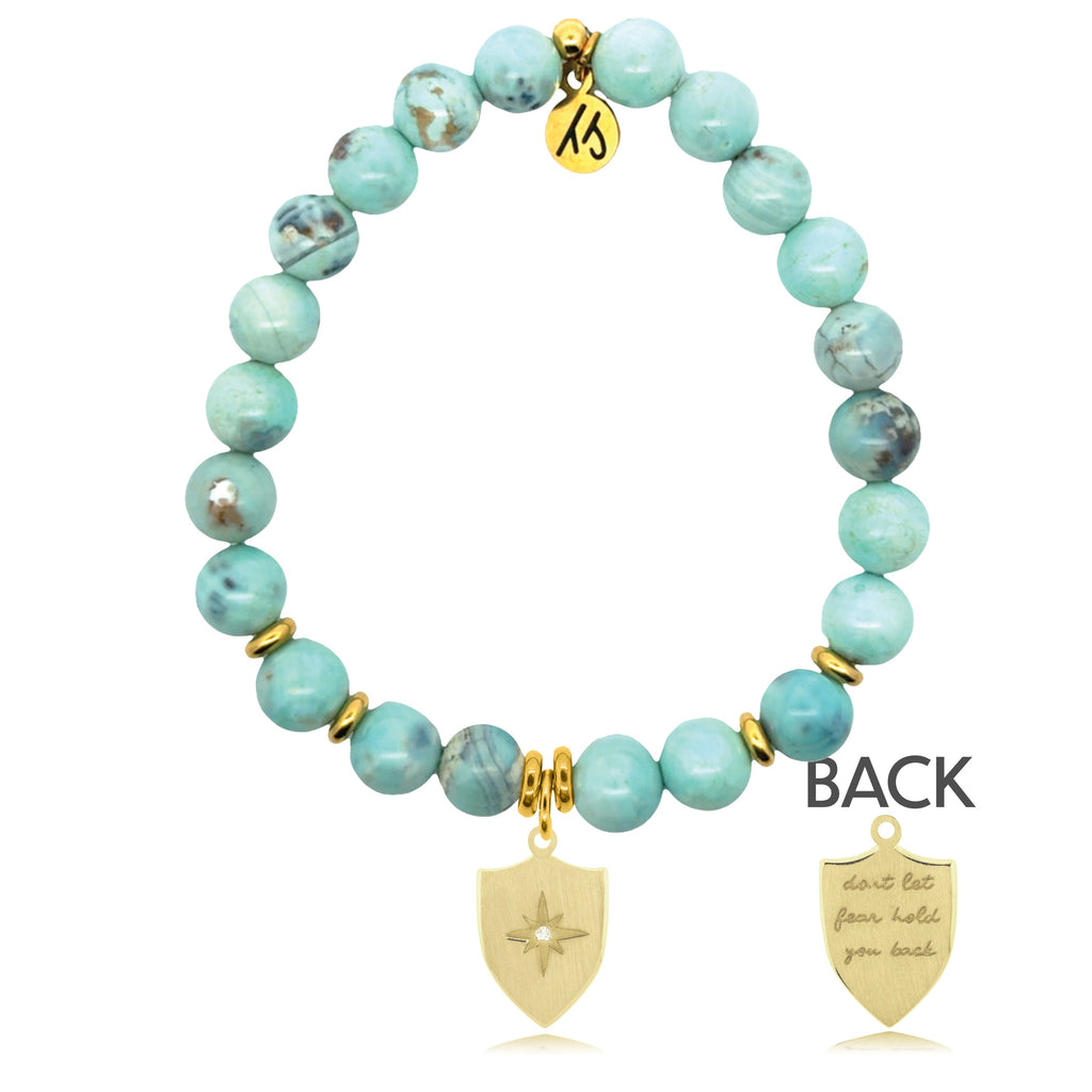 Gold Charm Collection - Robins Egg Agate Gemstone Bracelet with Strength Shield Gold Charm