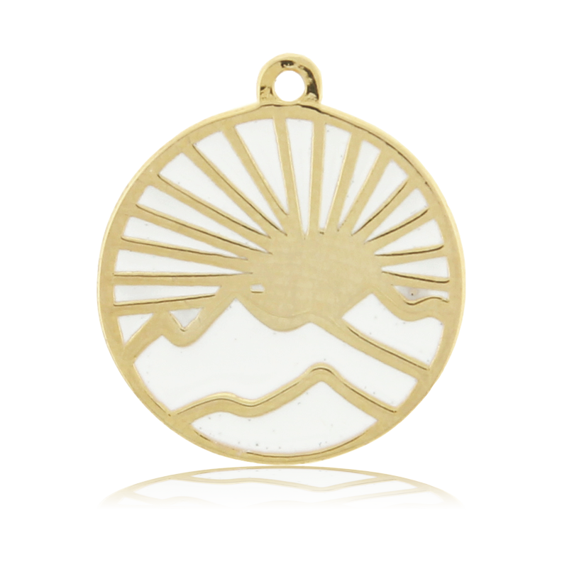 Gold Charm Collection - Robins Egg Agate Gemstone Bracelet with Sunrise Enamel Gold Charm