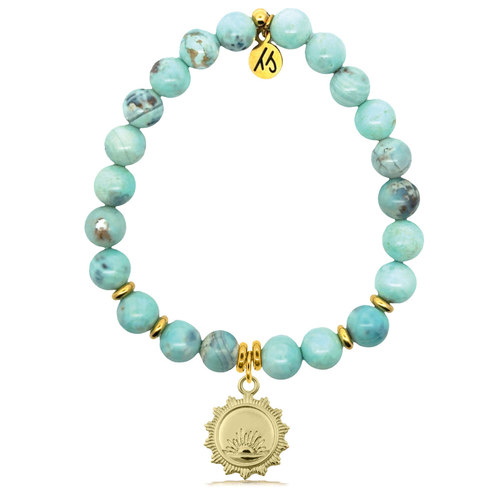 Gold Charm Collection - Robins Egg Agate Gemstone Bracelet with Sunsets Gold Charm