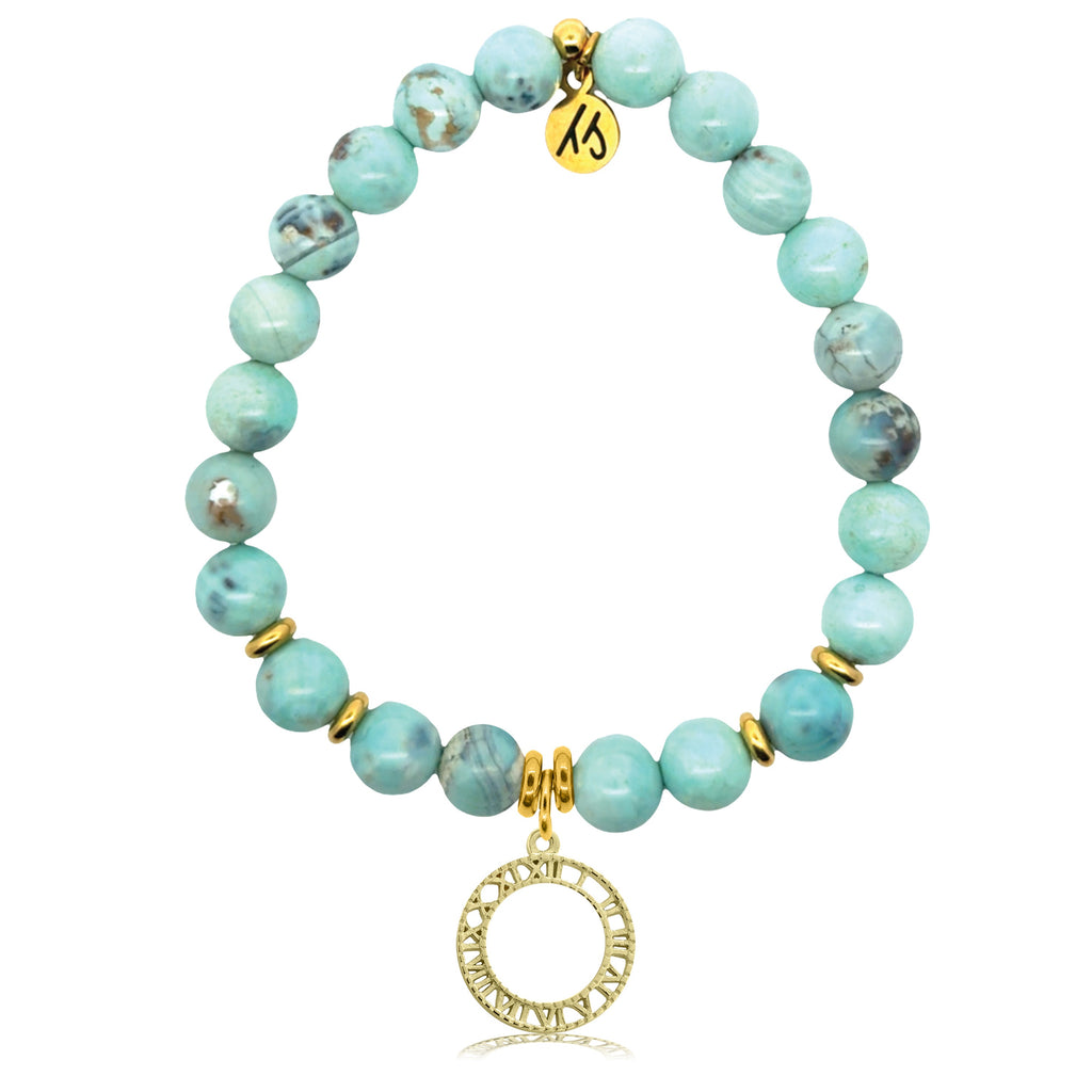 Gold Charm Collection - Robins Egg Agate Gemstone Bracelet with Timeless Gold Charm